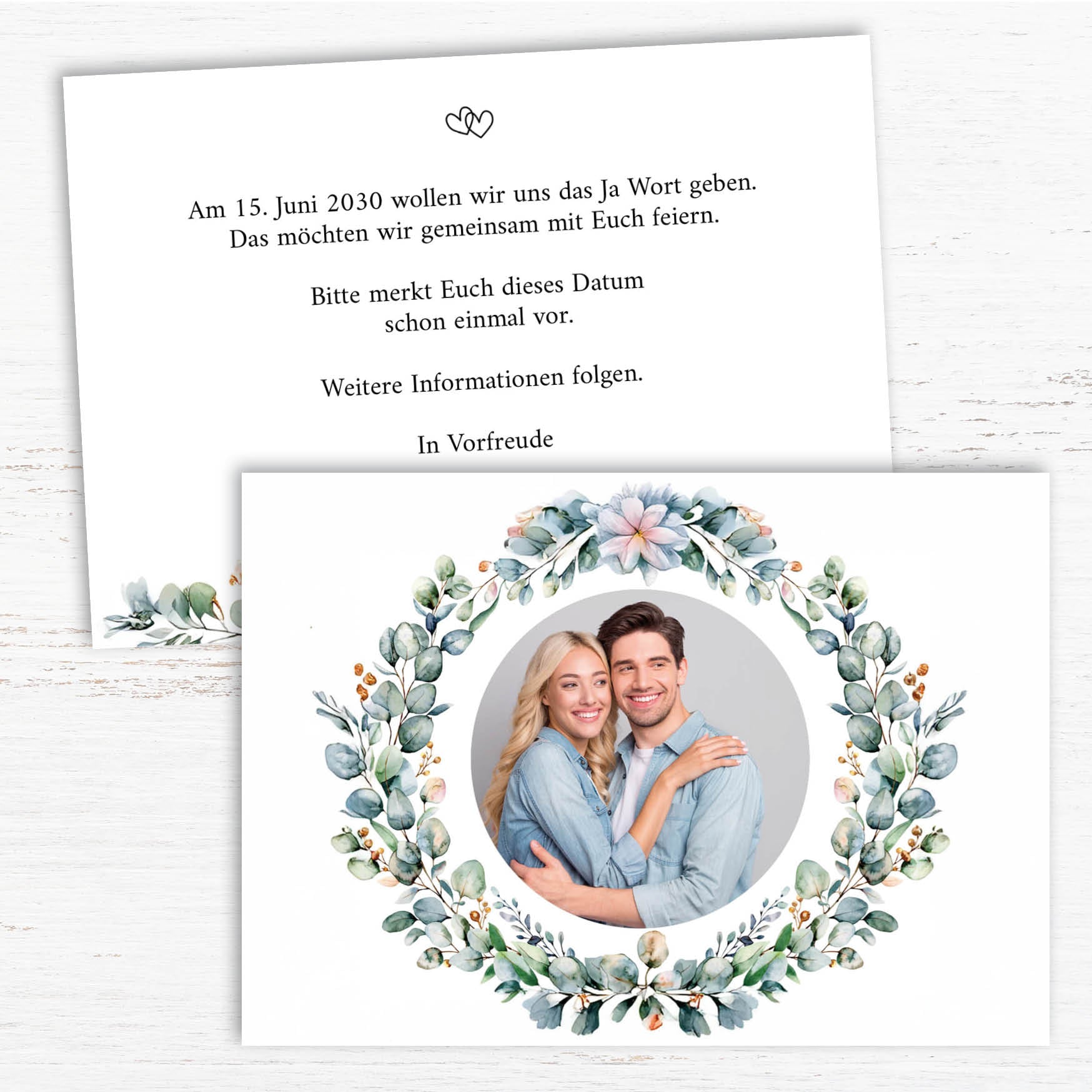 Save the Date Karten: Eukalyptus mit Foto